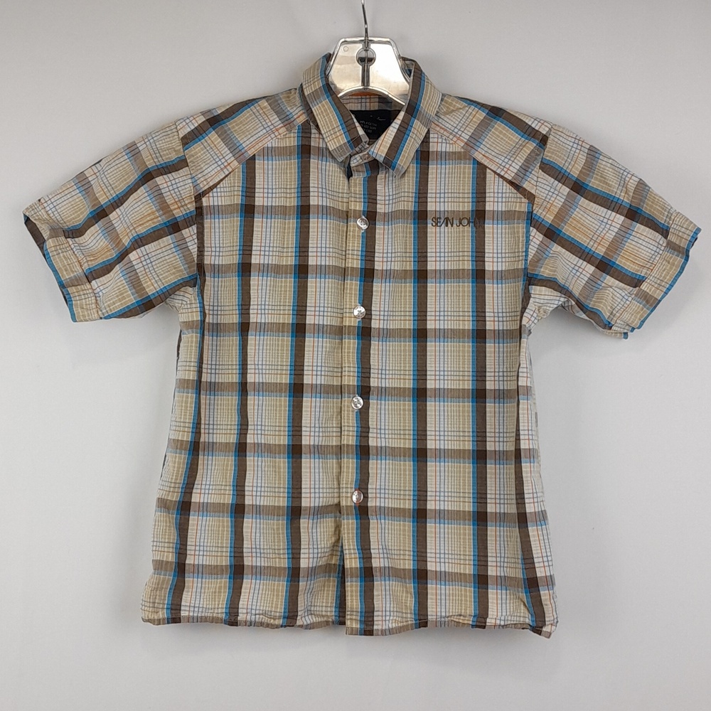 Sean John Short Sleeve Plaid Button Up Shirt